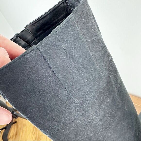 Cole Haan Davenport Tall Black Pebbled Nubuck‎ Leather Stacked Block Heel Boots - Picture 7 of 15